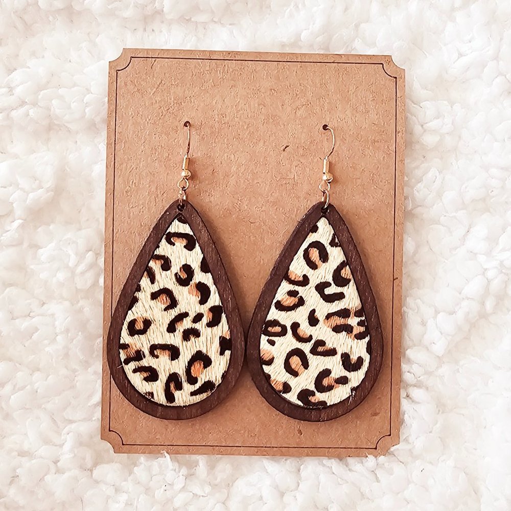 5/$25 Leopard Teardrop Wooden Dangle Earrings